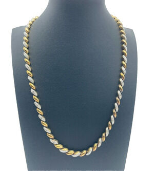 Two Tone Gold Vermeil Sterling Silver 17" Necklace 5mm Width 3D Illusion 925